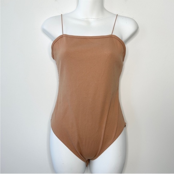 wild fable Tops - WILD FABLE Beige Tan Ribbed Spaghetti Strap Bodysuit Size Medium